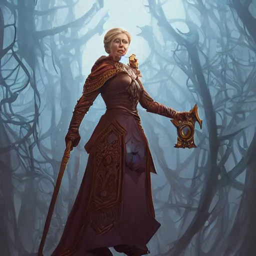 Image similar to hilary clinton as odin, intricate, elegant, highly detailed, digital painting, artstation, concept art, matte, illustration, hearthstone, art by artgerm and greg rutkowski and alphonse mucha, simon stalenhag, hyperreal