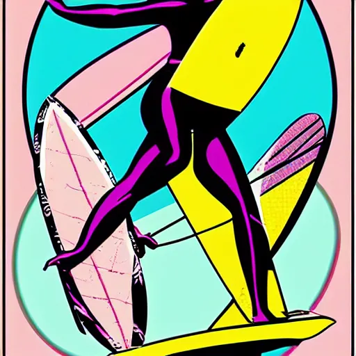 Image similar to vaporwave pop art surfer sloth illustration by patrick nagel