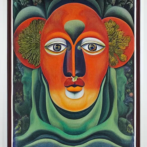 Image similar to floral face portrait by leonetto cappiello and wojciech siudmak and ernst fuchs, anni albers, oil on canvas