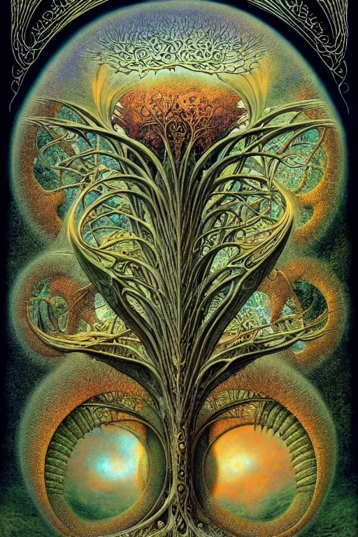 Image similar to tree of life by roger dean and andrew ferez, art forms of nature by ernst haeckel, divine chaos engine, symbolist, visionary, art nouveau, botanical fractal structures, organic, detailed, realistic, surreality