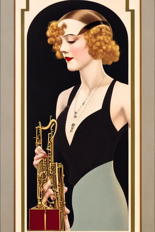 Image similar to a oil painting depicting a Jazz Age high society figure, 1920s style, smooth, highly detailed, high contrast, Coles Phillips, Dean Cornwell, JC Leyendecker, 8K