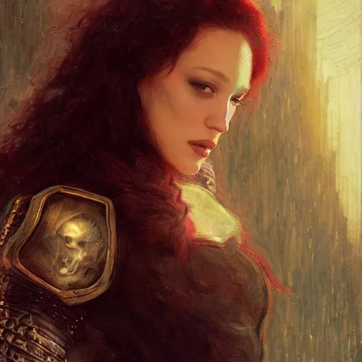 redhead kat dennings wearing black medieval armour, by | Stable ...