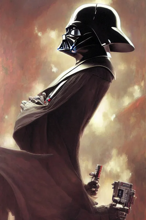 Image similar to Darth Vader portrait by Stanley Artgerm Lau, greg rutkowski, thomas kindkade, alphonse mucha, loish, norman Rockwell