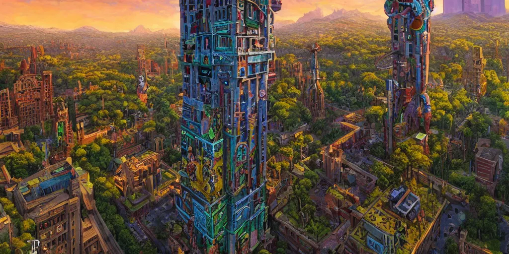 Image similar to a beautiful painting of a towering living throbbing gripping twisting aaahh!!! real monsters clock tower monster by james gurney and beeple | seen from above | establishing shot | unreal engine :. 3 |