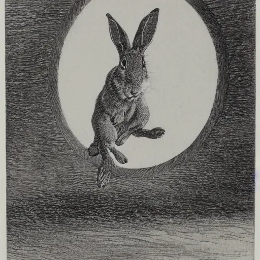 Image similar to etching of a jackrabbit jumping downward