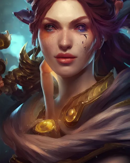 Image similar to league of legends portrait, au naturel, hyper detailed, digital art, trending in artstation, cinematic lighting, studio quality, smooth render, unreal engine 5 rendered, octane rendered, art style by klimt and nixeu and ian sprigger and wlop and krenz cushart.