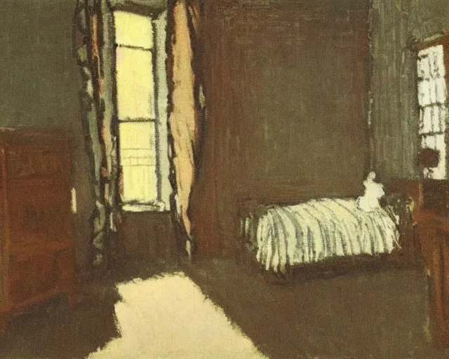 Prompt: mary kelly's room at miller's court by walter sickert,