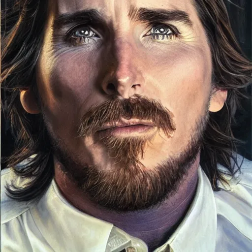 Image similar to full face profile view of Christian Bale by Donato Giancola