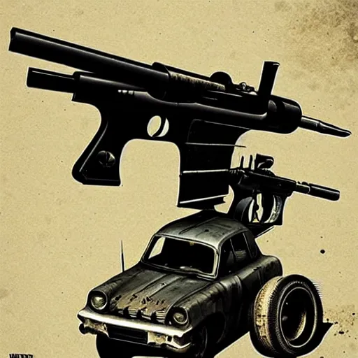 Prompt: madmax gangster vintage car supercharger and guns, artstation, fantasy