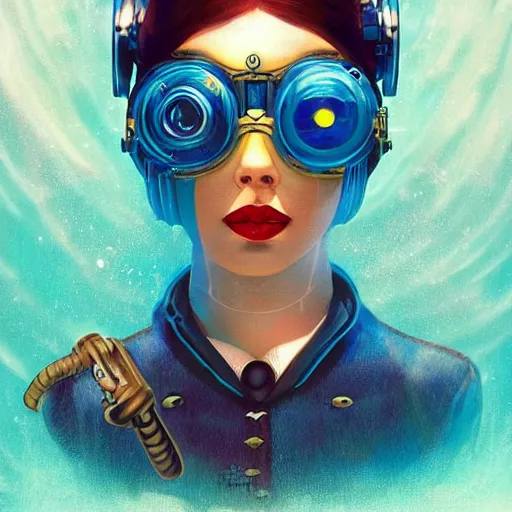 Prompt: underwater lofi bioshock steampunk portrait in space, Pixar style, by Tristan Eaton Stanley Artgerm and Tom Bagshaw.