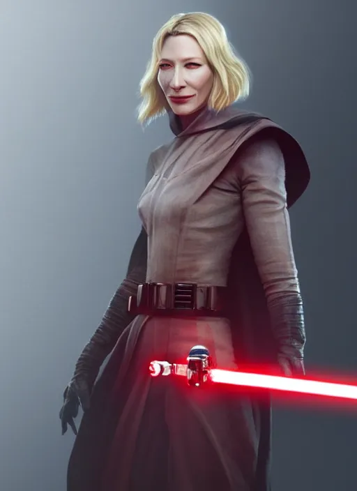 Image similar to Photo of cate blanchett with a red lightsaber, Star Wars concept art, trending on artstation, dramatic lighting, photo-realistic