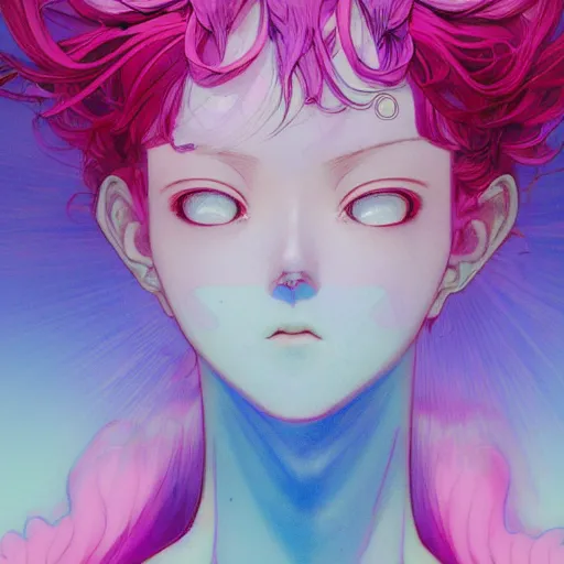 Image similar to prompt : pink and blue portrait soft light painted by james jean and katsuhiro otomo and erik jones, inspired by evangeleon anime, smooth face feature, intricate oil painting, high detail illustration, sharp high detail, manga and anime 1 9 9 0