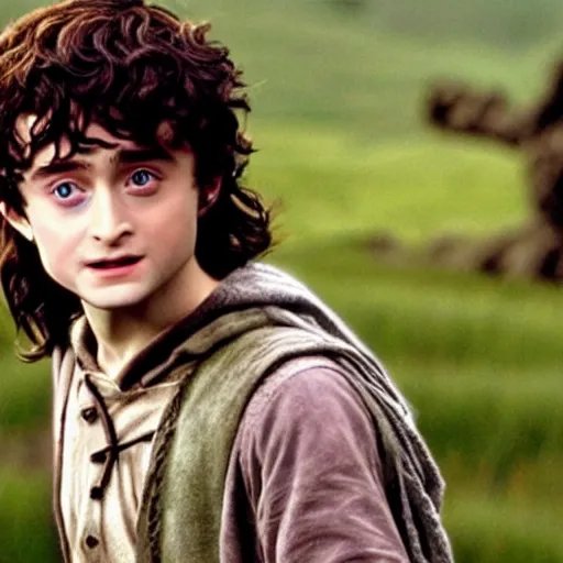 Image similar to Film still of a young Daniel Radcliffe as Frodo in Lord of the Rings: The Return of the King