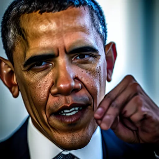 Image similar to Obama as Steven Armstrong, Videogame, Metal gear Rising ,40nm lens, shallow depth of field, split lighting