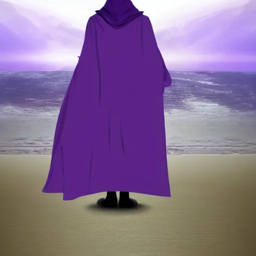 Image similar to grim reaper, purple cloak, full body