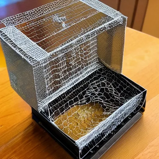 Image similar to a photo of a music box made out of chicken wire