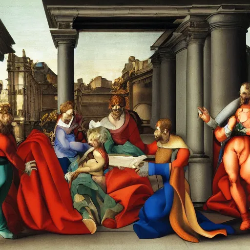 Image similar to royal family during an argument, michelangelo, ultra detailed, dynamic light