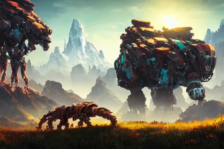 Image similar to tremortusk machine mecanical creature robot of horizon forbidden west horizon zero dawn bioluminiscence global illumination ray tracing hdr fanart arstation by ian pesty and alena aenami artworks in 4 k