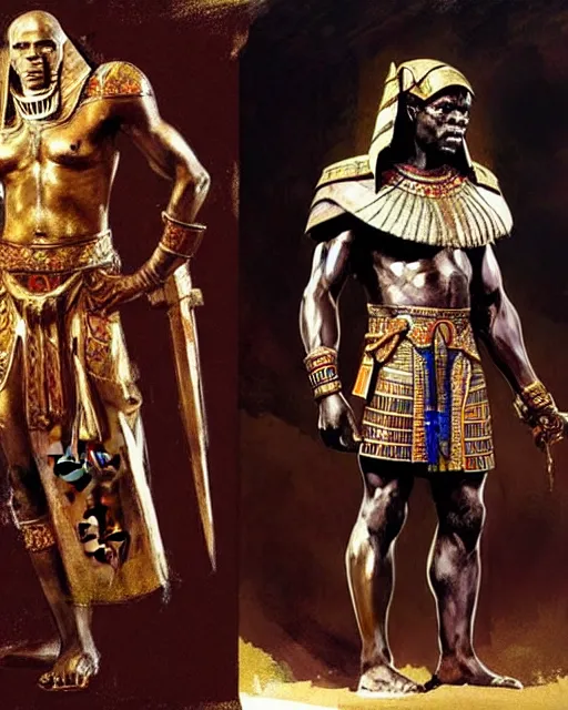 Image similar to concept art by anders zorn and craig mullins depicting djimon hounsou as a temple guard dressed in ancient egyptian decorative armor