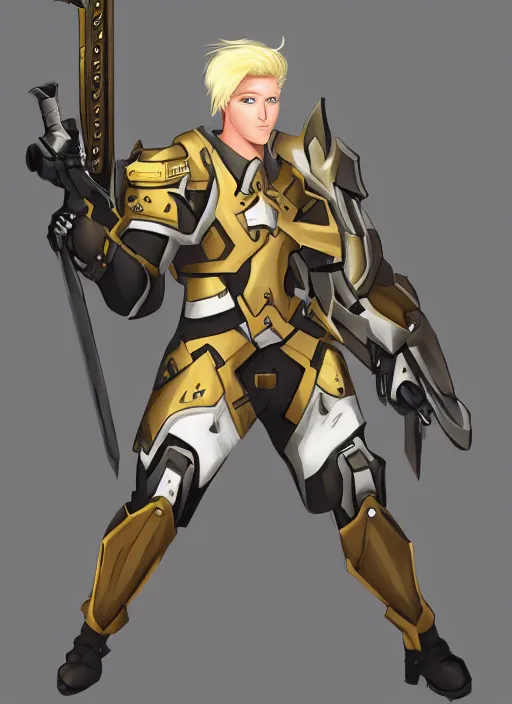 Prompt: concept art of a male blond angel military commander overwatch character