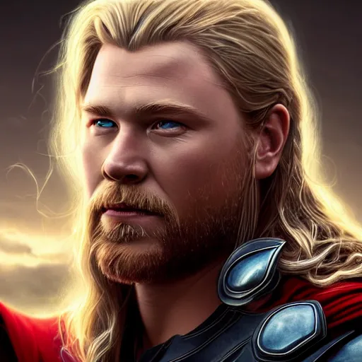 Image similar to Thor, portrait, 4k, artstation, cgsociety, award-winning, masterpiece, stunning, beautiful, glorious, powerful, fantasy art