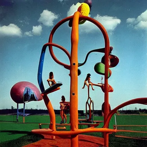 Image similar to playground by salvador dali, art installation, colour photograph