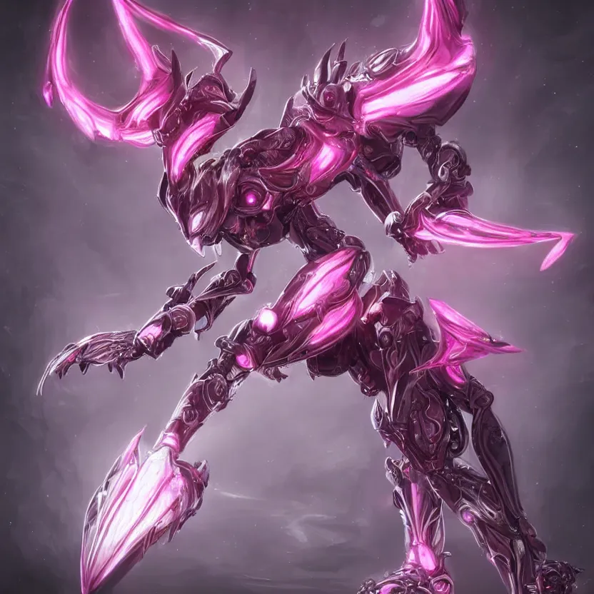 Image similar to highly detailed exquisite fanart, of a beautiful female warframe, but as an anthropomorphic elegant robot female dragon, shiny and smooth off-white plated armor engraved, robot dragon head with glowing eyes, Fuchsia skin beneath the armor, sharp claws, long sleek tail behind, robot dragon hands and feet, standing elegant pose, close-up shot, full body shot, epic cinematic shot, professional digital art, high end digital art, singular, realistic, DeviantArt, artstation, Furaffinity, 8k HD render, epic lighting, depth of field