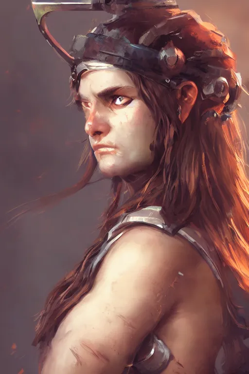 Image similar to head and shoulders focus portrait of a barbarian female high quality focus by wlop