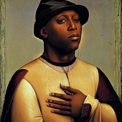 Prompt: a renaissance portrait painting of talib kweli by giovanni bellini