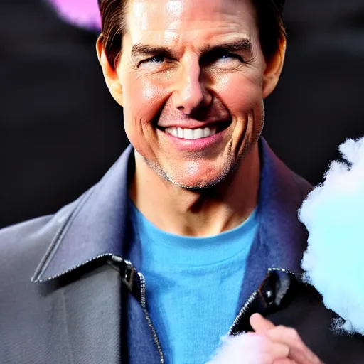 Image similar to tom cruise has cotton candy, 4k realistic photo