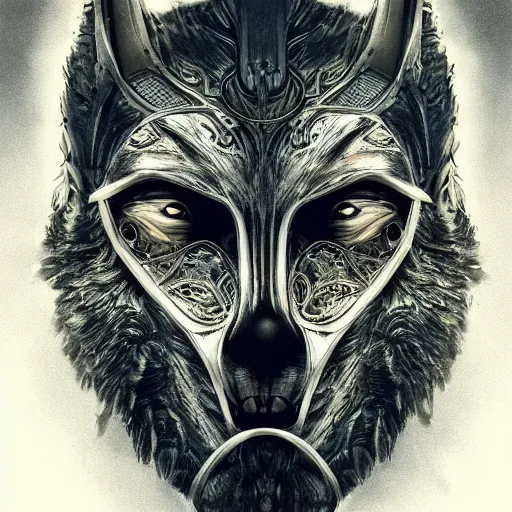 Image similar to Very very very very highly detailed epic photo of face with werewolf venetian mask, intricate, dystopian, sci-fi, extremely detailed, digital painting, artstation, concept art, smooth, sharp focus, illustration, intimidating lighting, incredible art by Vincent di Fate