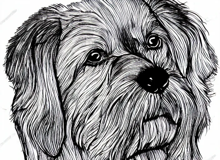 Prompt: illustration of a dog. black thin ink outline