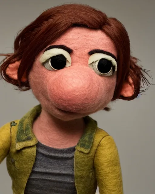 Prompt: ellie from the last of us as a muppet. highly detailed felt. hyper real photo. 4 k.