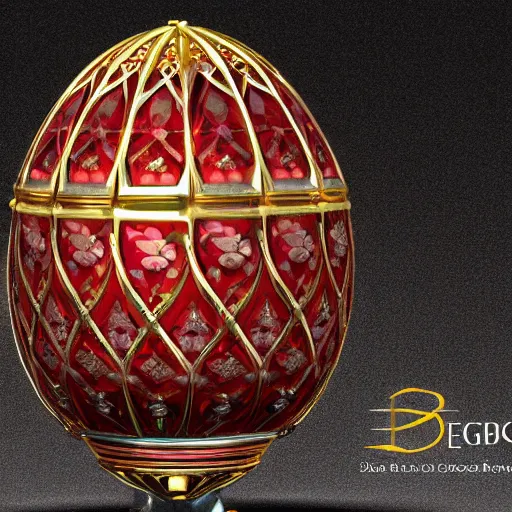 Image similar to photorealistic visualization of Faberge egg epic gold and silver filigree of red diamond luminous stone, 8K, 3D,