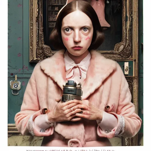 Prompt: an image of a women from a wes anderson film looking at the camera mark ryden, 8 k ultra detailed