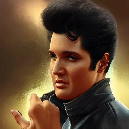 Image similar to elvis presley, intricate, highly detailed, digital painting, artstation, concept art, smooth, sharp focus, illustration, unreal engine 5, 8 k, art by artgerm and greg rutkowski and alphonse mucha