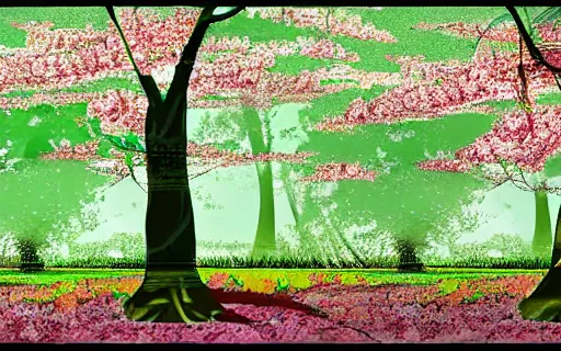 Prompt: a forest of cherry blossom trees, ((arizona green tea)), poster