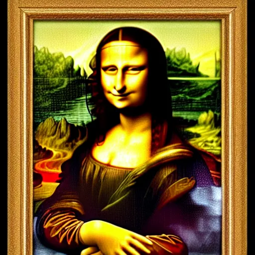 Prompt: da vinci's mona lisa, with the face of an owl, photographed on display in a frame in the louvre