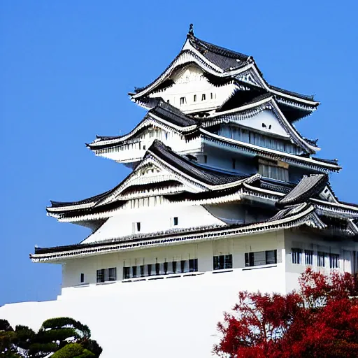 Prompt: himeji castle, japanese white castle on a bright day by bardley noah