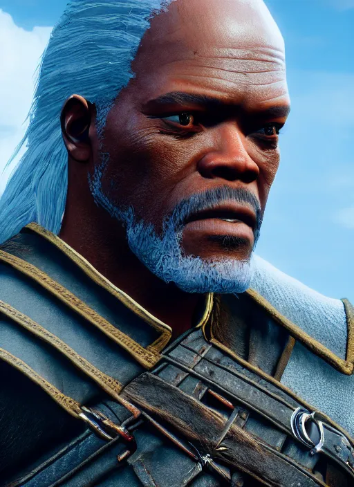 Image similar to Samuel L Jackson in The Witcher 3, gameplay, 8k, HD