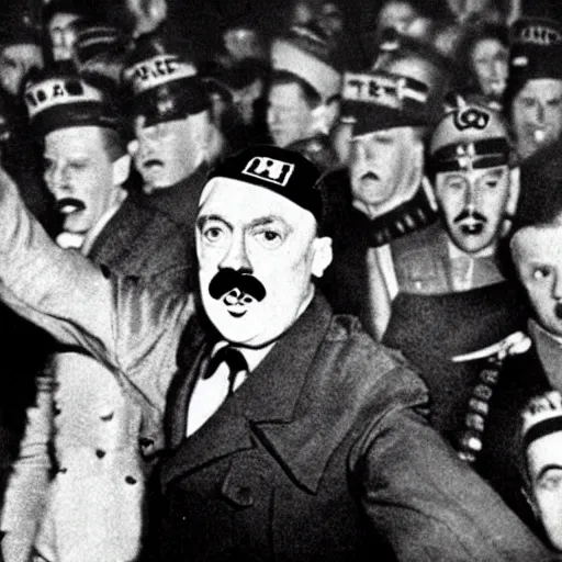 Image similar to adolf hitler going crazy during a rave, super realistic, hitler is dancing, highly detailed.