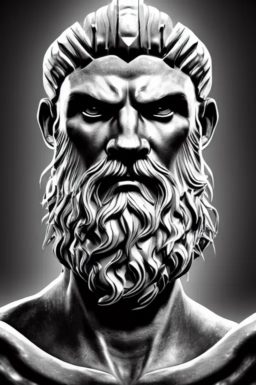 Prompt: The God Zeus looking angry, detailed armor, portrait, highly detailed, digital painting, artstation, concept art, smooth, sharp focus, beautiful face, symmetric face, cinematic, videogame cover art, illustration, art by Hergé