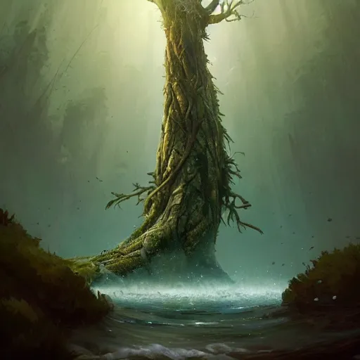 Prompt: a fish in the shape of an ent, in a sea, by greg rutkowski, trending on art station, highly detailed, magic the gathering, matte painting