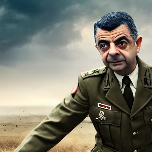 Prompt: rowan atkinson as epic war hero, movie poster, 8 k hd,