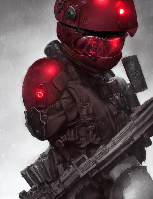 Image similar to a detailed manga portrait of a masked special forces soldier wearing dark red advanced demon - resistant cyborg tactical gear, trending on artstation, digital art, 4 k resolution, detailed, high quality, sharp focus, hq artwork, coherent, insane detail, character portrait