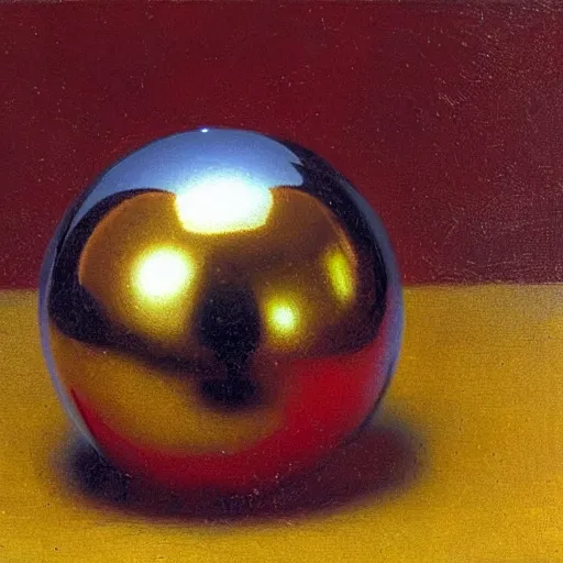 Prompt: chrome spheres on a red cube by alexandre cabanel