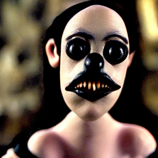 Image similar to claymation jacinda arden, fully - clothed, by jan svankmajer, hyperrealistic, very detailed, tim burton, 3 5 mm film still, gothic, horror, eldritch