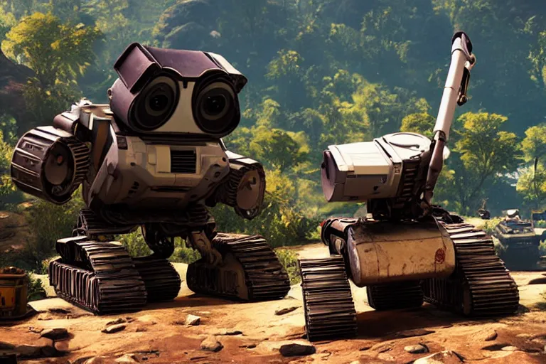 Image similar to wall - e in far cry 4, heavy detailed, ultra high definition quality, far cry 4 game engine graphics