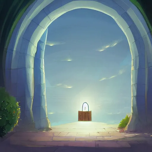 Image similar to wall with portal to riyadh city, digital painting, concept art, smooth, sharp focus, illustration by studio ghibli