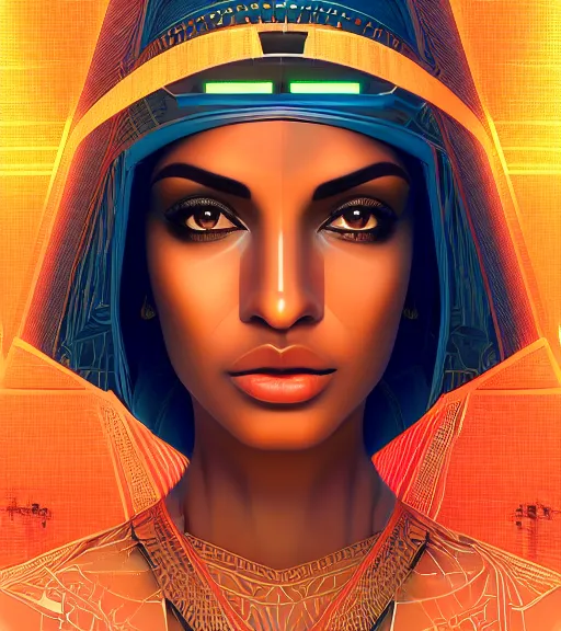 Image similar to symmetry!! egyptian princess of technology, solid cube of light, hard edges, product render retro - futuristic poster scifi, lasers and neon circuits, brown skin woman egyptian princess, intricate, elegant, highly detailed, digital painting, artstation, concept art, smooth, sharp focus, illustration, dreamlike, art by artgerm